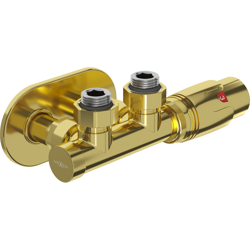 Mexen G00 termostatinis kampinis komplektas su maskuotėmis R, Duplex, DN50, auksinis - W907-900-905-50