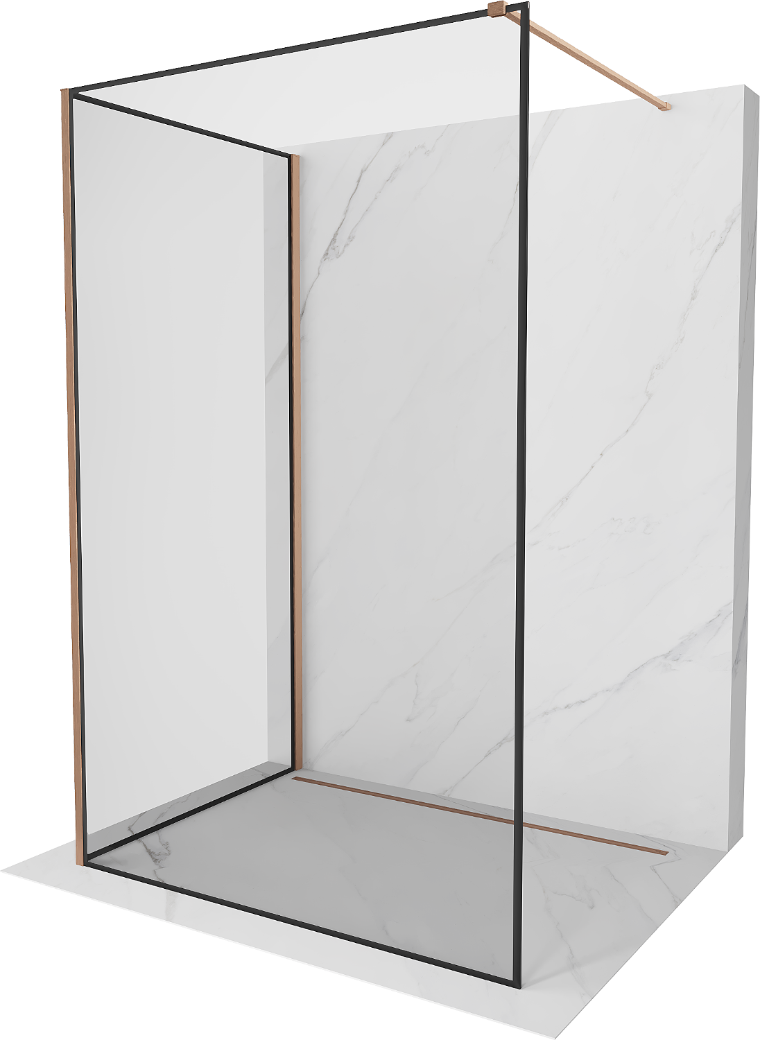 Mexen Kioto Walk-in dušo siena 140 x 110 cm, juodos raštas, matinio vario apdaila - 800-140-212-65-70-110