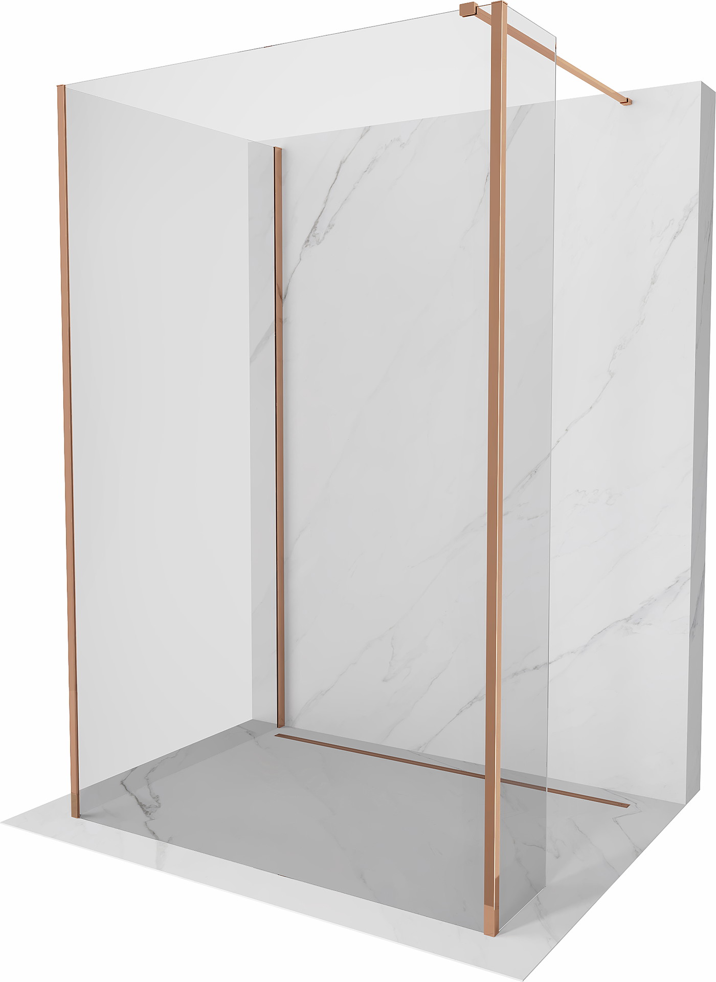 Mexen Kioto dušo siena Walk-in 130 x 85 x 30 cm, skaidri, rožinė auksinė - 800-130-085-221-60-00-030