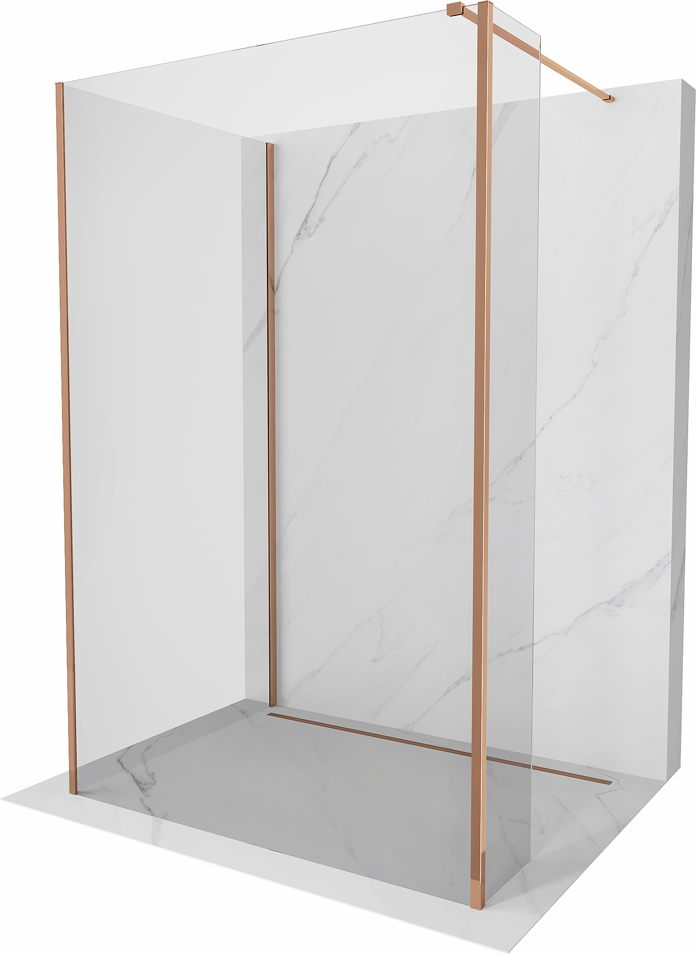 Mexen Kioto dušo siena Walk-in 125 x 90 x 30 cm, skaidrus, rožinė auksinė - 800-125-090-221-60-00-030