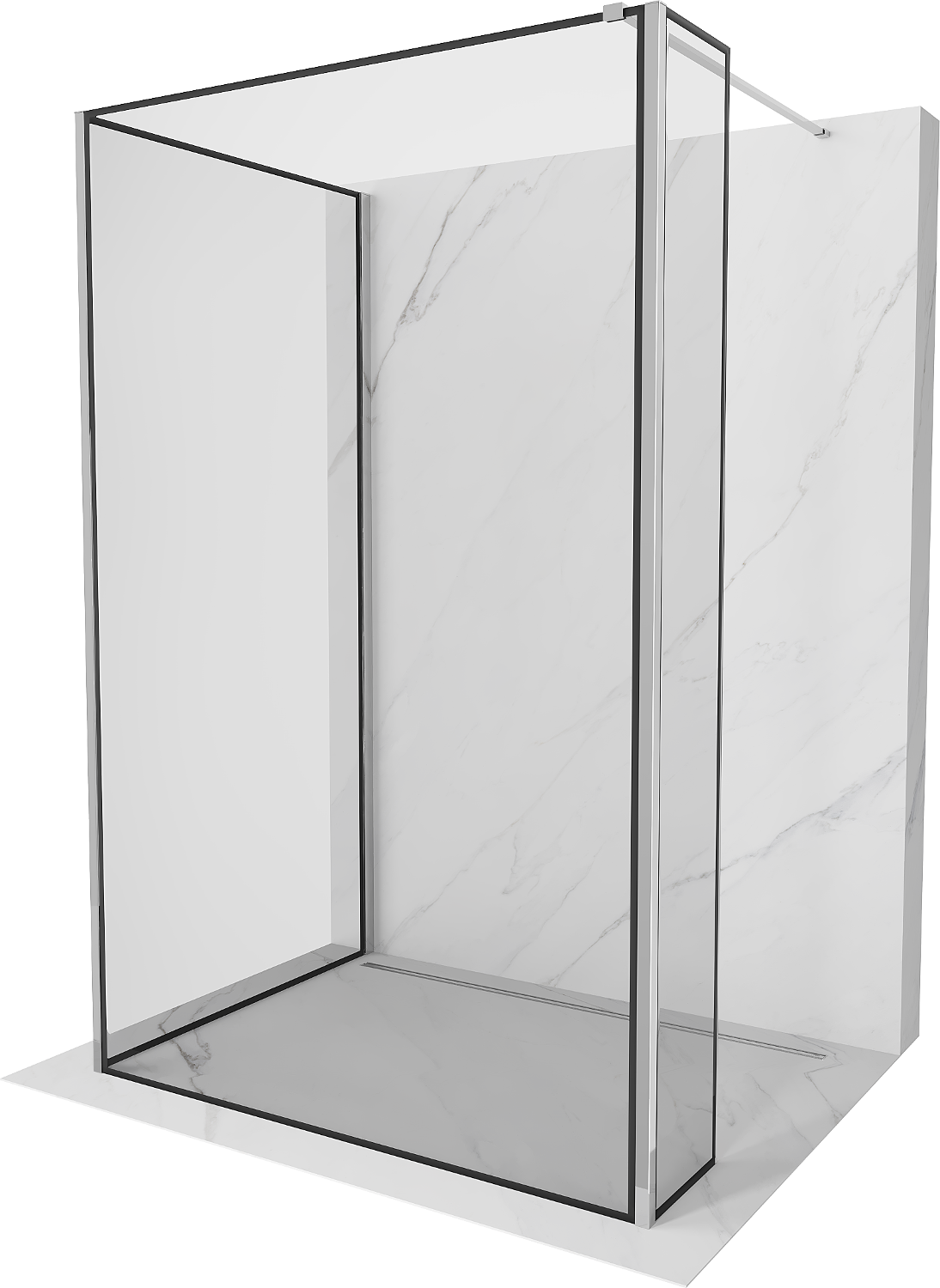 Mexen Kioto dušo siena Walk-in 120 x 80 x 40 cm, juodas modelis, chromas - 800-120-080-221-01-70-040