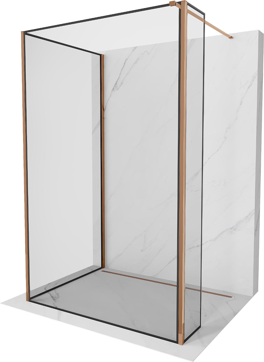 Mexen Kioto prausimosi siena Walk-in 140 x 70 x 30 cm, juodas modelis, rožinė auksinė - 800-140-070-221-60-70-030