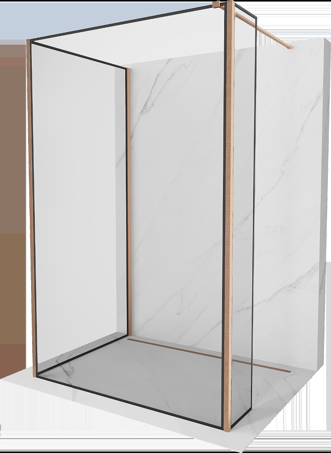 Mexen Kioto Walk-in dušo siena 130 x 70 x 40 cm, juodas raštas, satinuota varis - 800-130-070-221-65-70-040