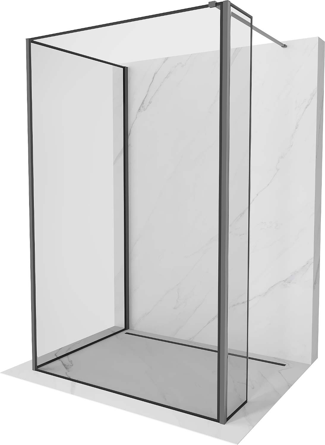 Mexen Kioto Walk-in dušo siena 100 x 90 x 30 cm, juodas modelis, gun metal - 800-100-090-221-95-70-030